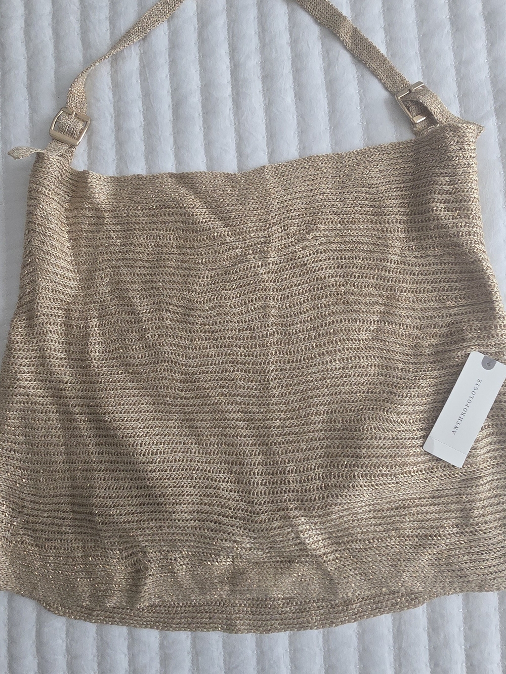 NWT Anthropologie Gold Metallic Knit Halter Top L